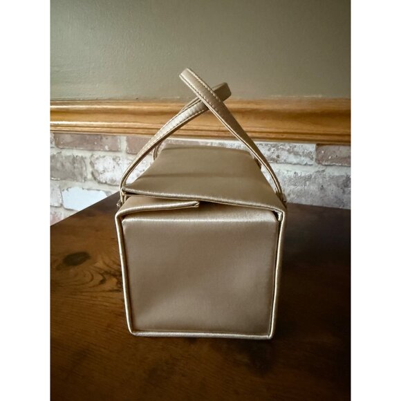 Vintage Franchi Gold Satin Box Handbag With Rhinestone Buckles & Double Handles - Picture 4 of 8